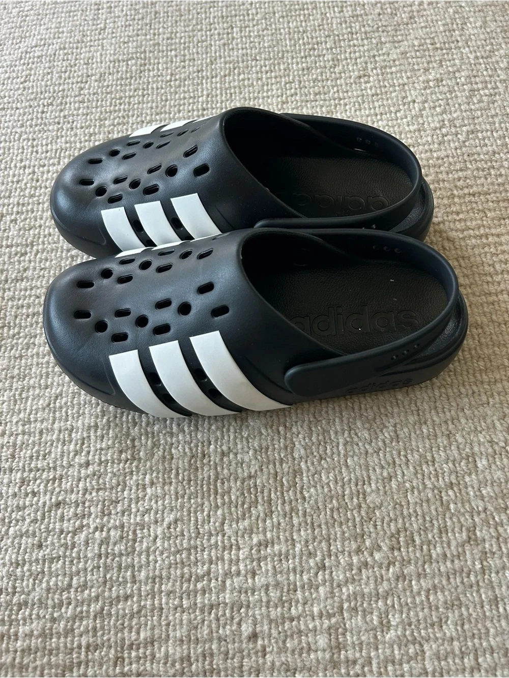 adidas young Kids Black Water Clogs with White Stripes